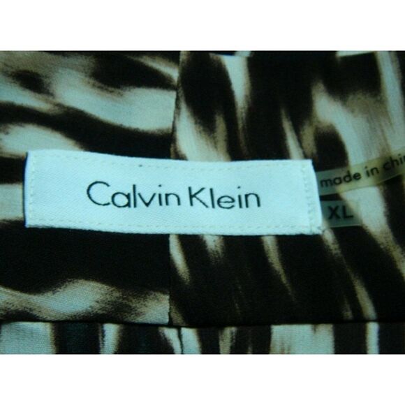 CALVIN KLEIN Blouse Brown Animal Print Cowl Neck Shirt Size X-Large - Picture 5 of 6